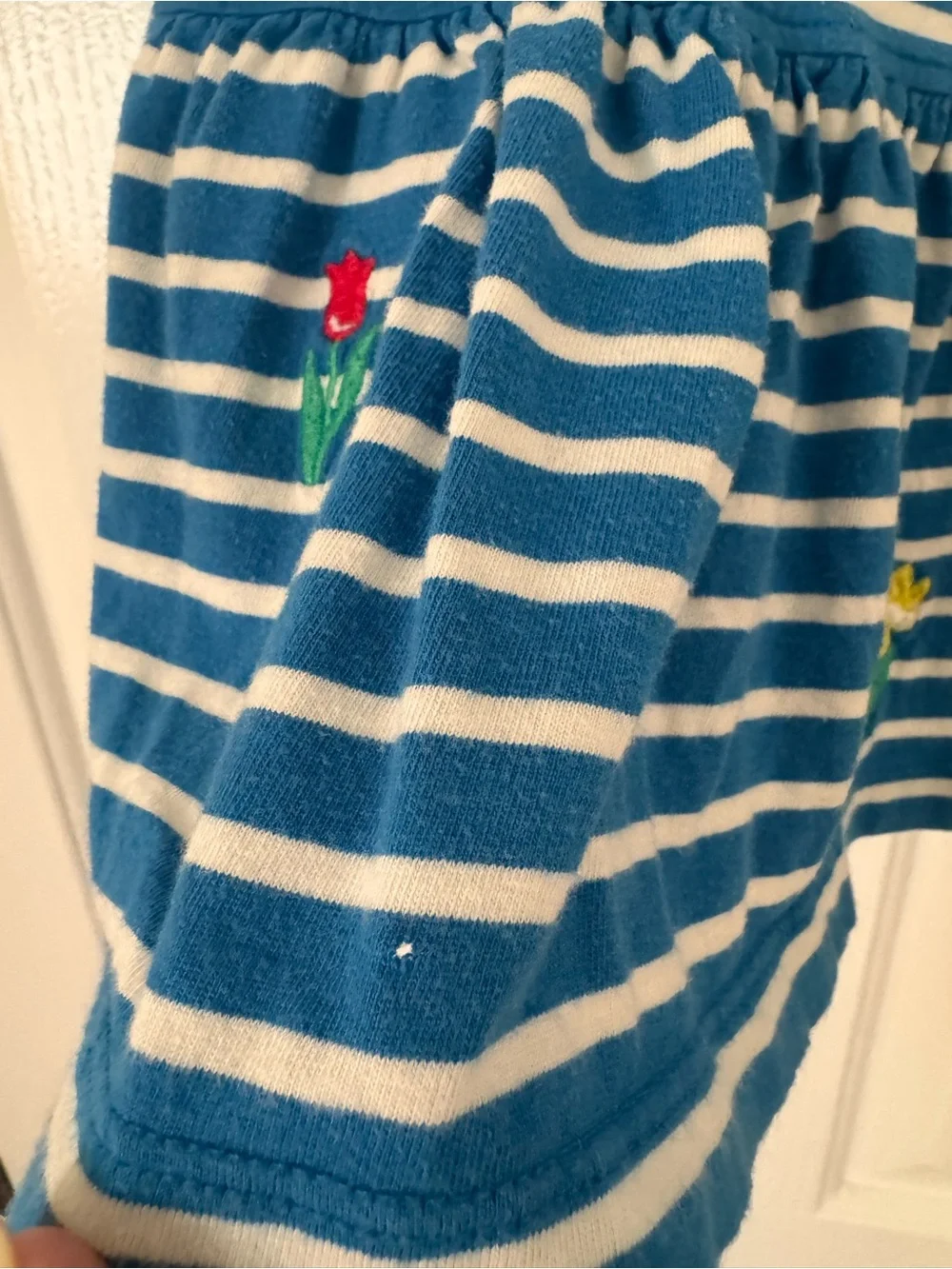 Mini Boden Blue Striped Girl's Dress with Bunny & Floral Appliqué Size 3-4T